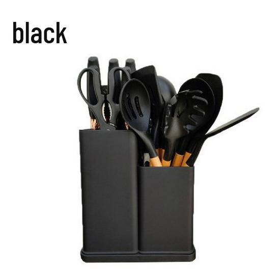 Spot Silicone Kitchen Utensil 19-Piece Non-Stick Set: Includes Spatulas, Spoons, Storage Bucket, and Knife Set.