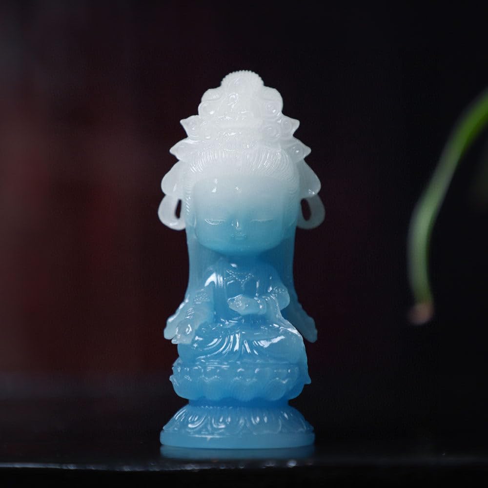 Cute Miniature Buddha Statue of Shokannon High X 4cm Jade Protection from Evil Good and Other Blessings (10.5cm Wide) [Synthetic Stone] Spirits,
