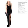 Women Evening Dress Shiny Sequin Deep V Neck Backless Sleeveless Adjustable Spaghetti Strap High Split