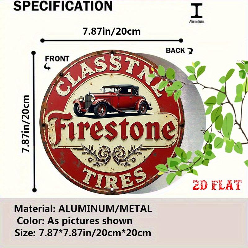 Hisun Tin Sign Vintage Firestone Tires Classic Red Car Themed Round Metal Tin Sign Retro Rustic Garage Man Cave Wall Decor Art Plaque