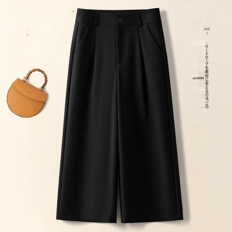 

Women s High-Waisted Wide-Leg Pants – Petite Summer Style, Drapey, Solid Color, Spring-Autumn, Nine-Point Length M