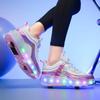 Kids LED Racing Roller Skates Shoe With 2 Wheels Children's Speed Skate For Girl And Boy Sneakers Skates With Removable Wheels