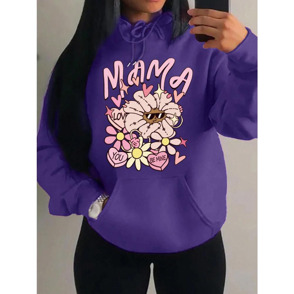 Mama Love You Beautiful Flower Pattern Hoodies Women Casual Comics Clothing Harajuku Y2K Hoody Autumn Fleece Woman