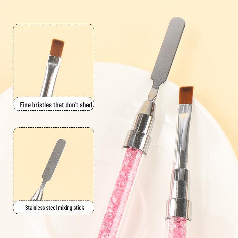 Dubbelsidig Fototerapi Nagellackspenna Set: 2 Gelblandnings- och Plockborstar med Stålskjutare