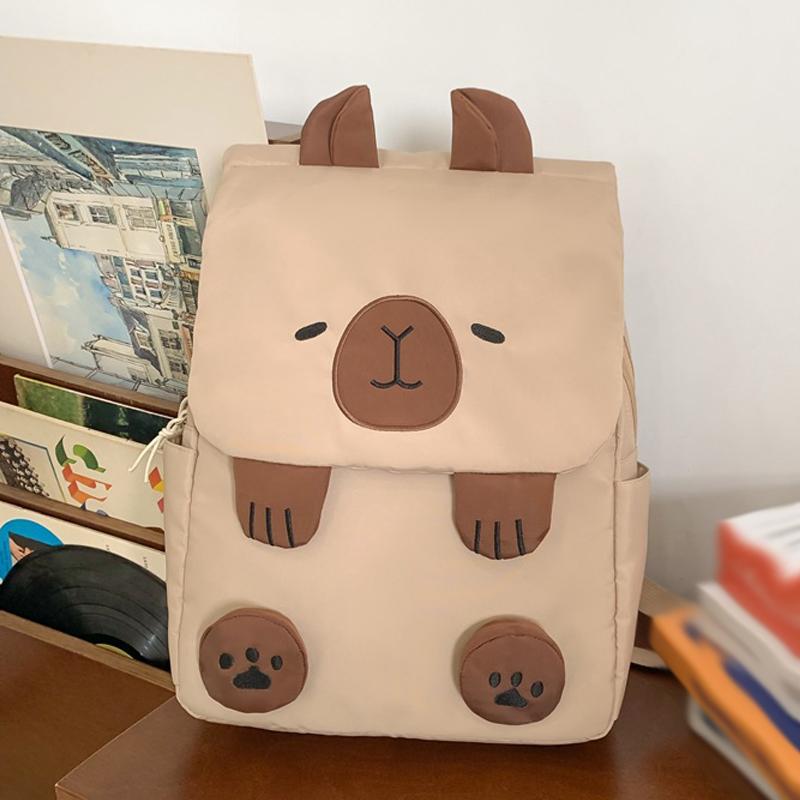 

SCIONE Capibala Student Backpack Lightweight Spine-protecting Large-capacity Backpack Cute Cartoon Versatile Schoolbag хаки