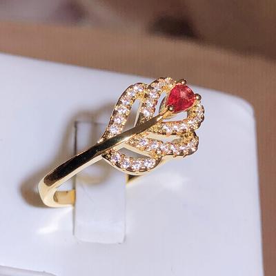 Creative Gold Color Feather Ring Set with Red Zircon Ring for Women's Fashion Women's Jewelry Party Ring Jewelry Cocktail Party Jewelry Christmas Gift