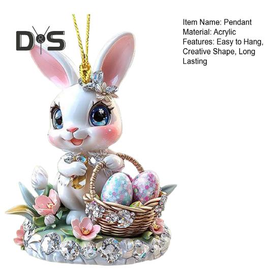 1/3Pcs Easter Cartoon Bunny Hanging Decorations with Lanyard Easy To Hang 2D Acrylic Ornaments Rearview Mirror Pendants
