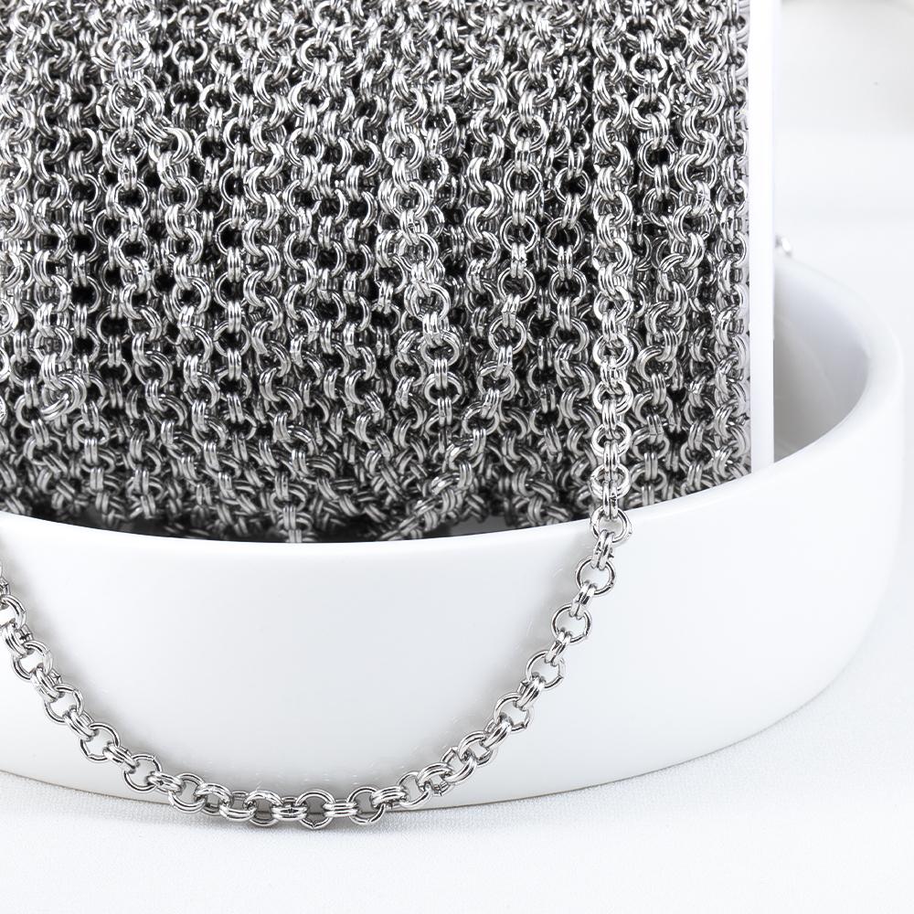 1Meter Stainless Steel Double Rings Link Chain 4mm Simple Circle Chains for DIY Necklace Bracelet Bag Chain Jewelry Findings
