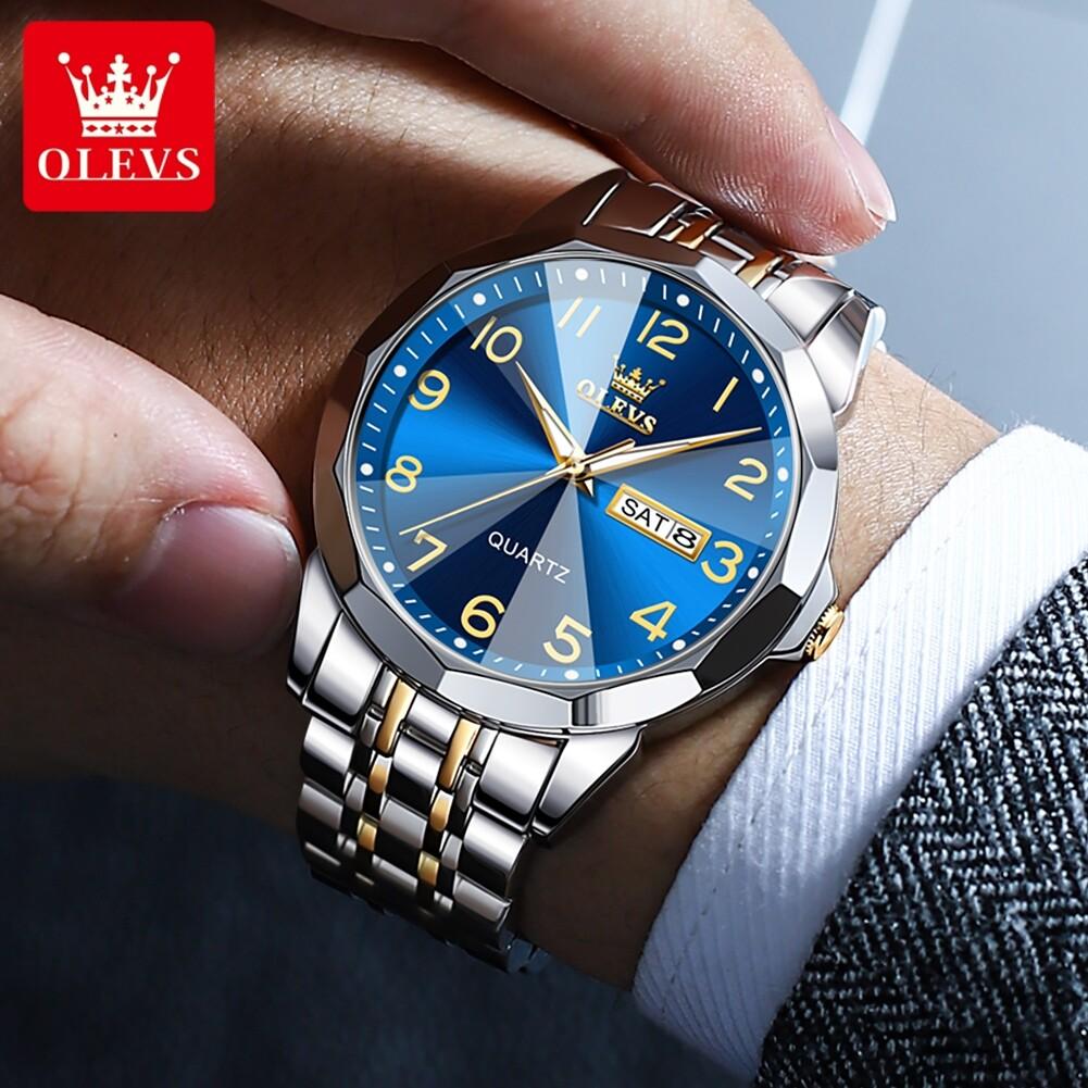OLEVS Men Watch Original Brand Waterproof Luminous Quartz Watch Rhombus Mirror Stainless Steel Watch With Box