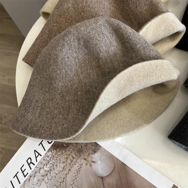 Double-sided knitted wool bucket hat women's autumn and winter new versatile face little fisherman hat