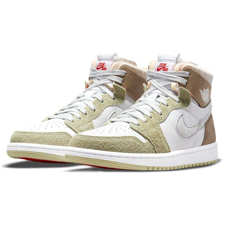 Air Jordan 1 High Zoom Comfort Olive Aura Women Sneakers White Khaki Grey-Heather CT0979-102