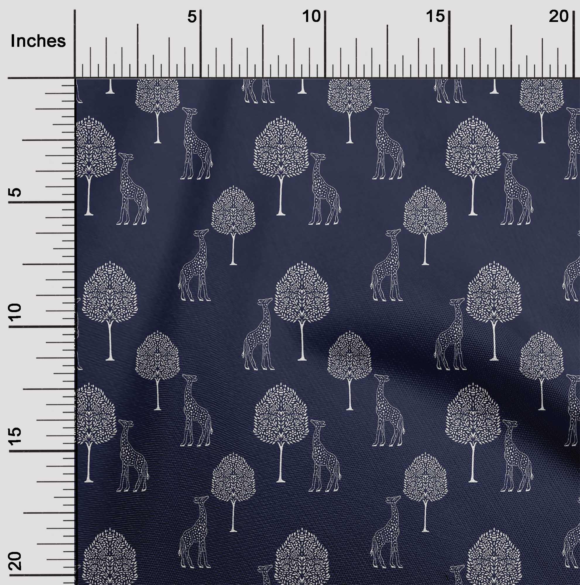 

oneOone Cotton Flex Fabric Tree & Giraffe Block Printed Craft Fabric BTY 40 Inch 42 Inch - Viscose Chiffon синій