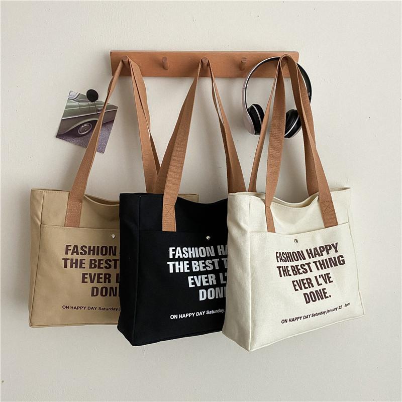 Canvas Bag Female Student Large Capacity Letter Shoulder Bag Tote Bag Simple Fashion Canvas Bag