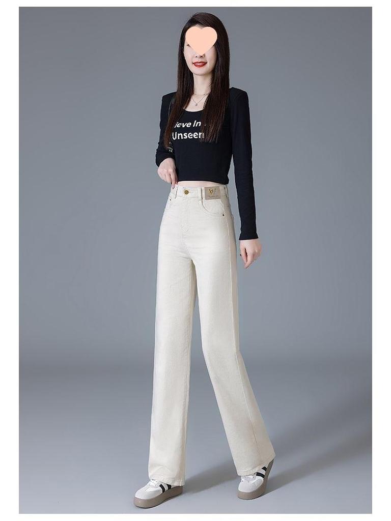 Women's Autumn/Winter 2025 Soft Denim Plus Velvet Slimming Straight and Wide Leg Trousers