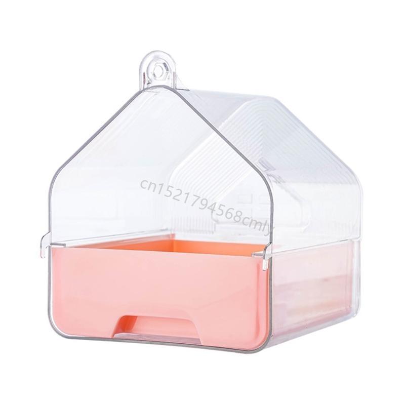 Clear Bird Bath for Cage with Large Space for Parrots and Quakers Easy To Install Bottom Drawer Hanging Bird Bathtub Box 6XDE