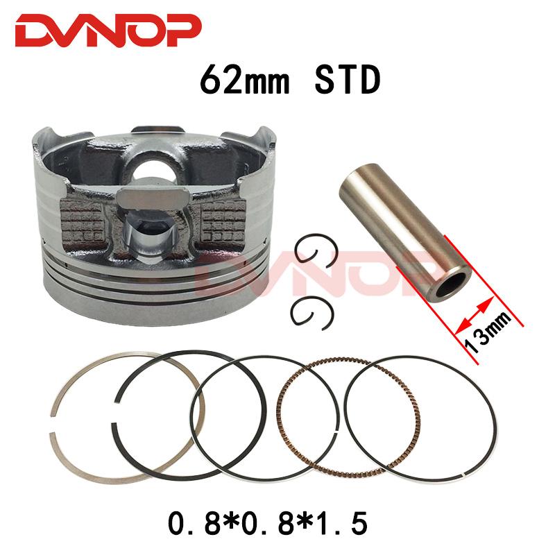 Motorcycle 62 mm Piston 13 mm Pin Ring Set Kit Assembly For HONDA CG150 CGH150 ZJ150 Irbis GS150 150cc