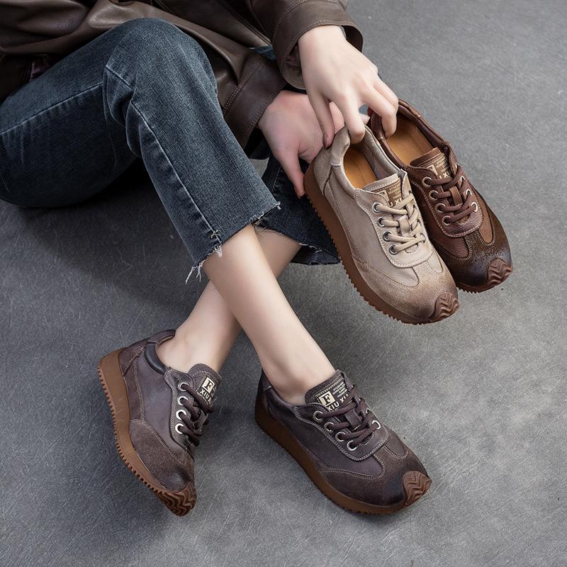 Fashion GKTINOO 2025 Autumn New Retro Round Toe Genuine Leather Sneakers Women's Shoes Casual Platform Soft Soled Casual Flat Shoes