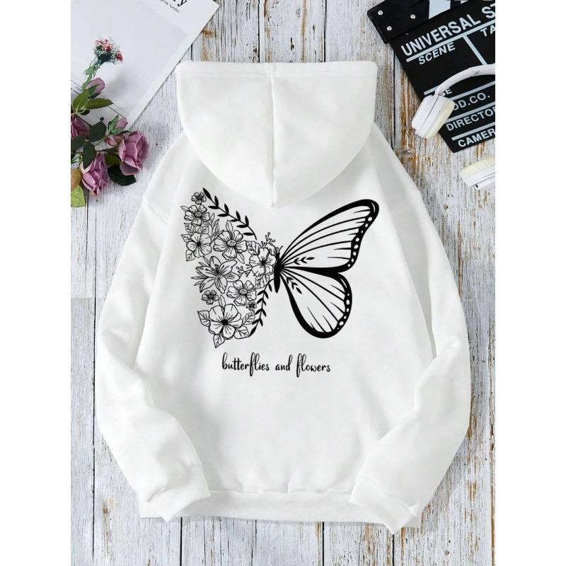 Butterfly and Flower Minimalist Style Men's Hoodie Fashion Round Neck Sweatshirt Casual Super Large Hoodie Autumn Sportswear