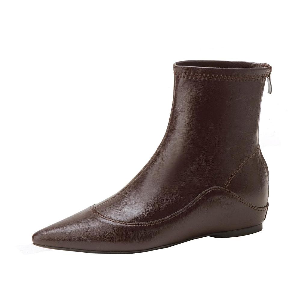 French Stretch Slimming Boots: Autumn/Winter Fleece-lined, Retro Style, Soft Leather, Inner Height Increase, Back Zipper Short Boots