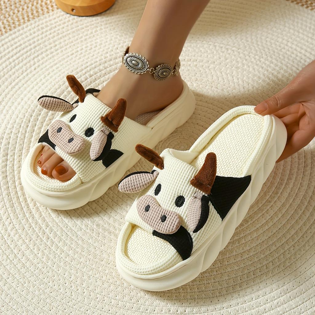 Kawaii Cartoon Novelty Linen Slippers Comfortable Slip-On Soft & Linen Sole Shoes Breathable Non-slip Mute Shoes