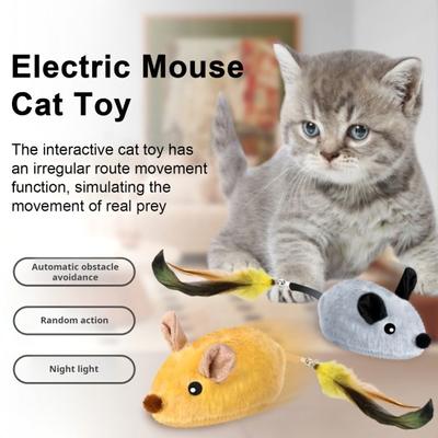Elektrisches Mausspielzeug für Katzen, interaktive Plüschmaus mit Fernbedienung, wiederaufladbar, automatisch bewegliches Katzenmäusespielzeug mit Federschwanz