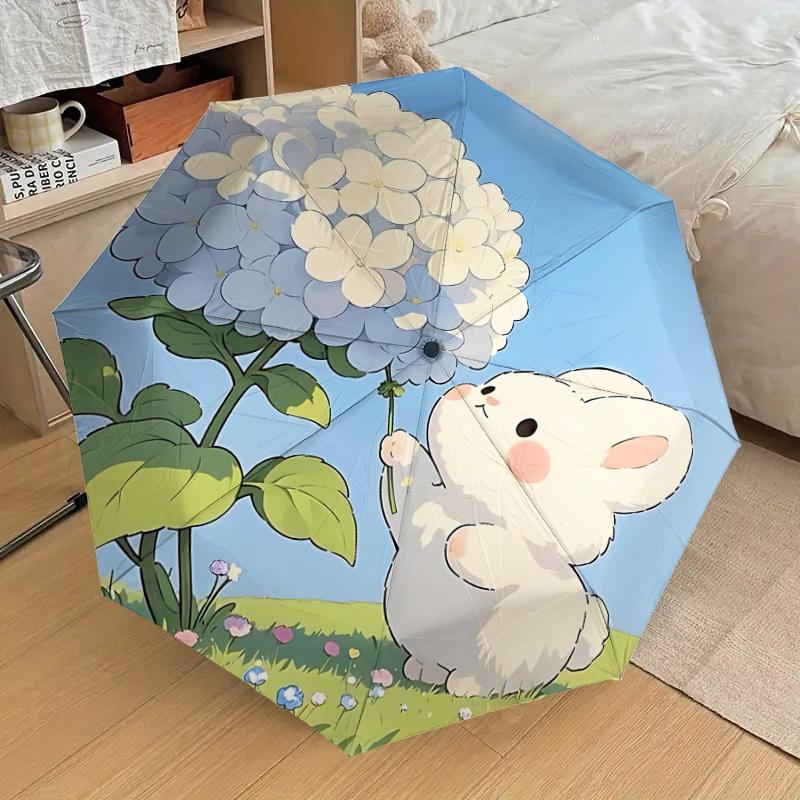 1PC Bunny Flower Automatic Folding Umbrella - Compact 8-Rib Design, Durable Plastic & Iron, Lightweight for Outdoor Daily Use, Festive Gift009