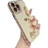 Caseative for iPhone 13 Pro Max Case,Cute Plating Love Heart Wrist Strap Chain Bracelet Soft Compatible with iPhone Case for Women Girls