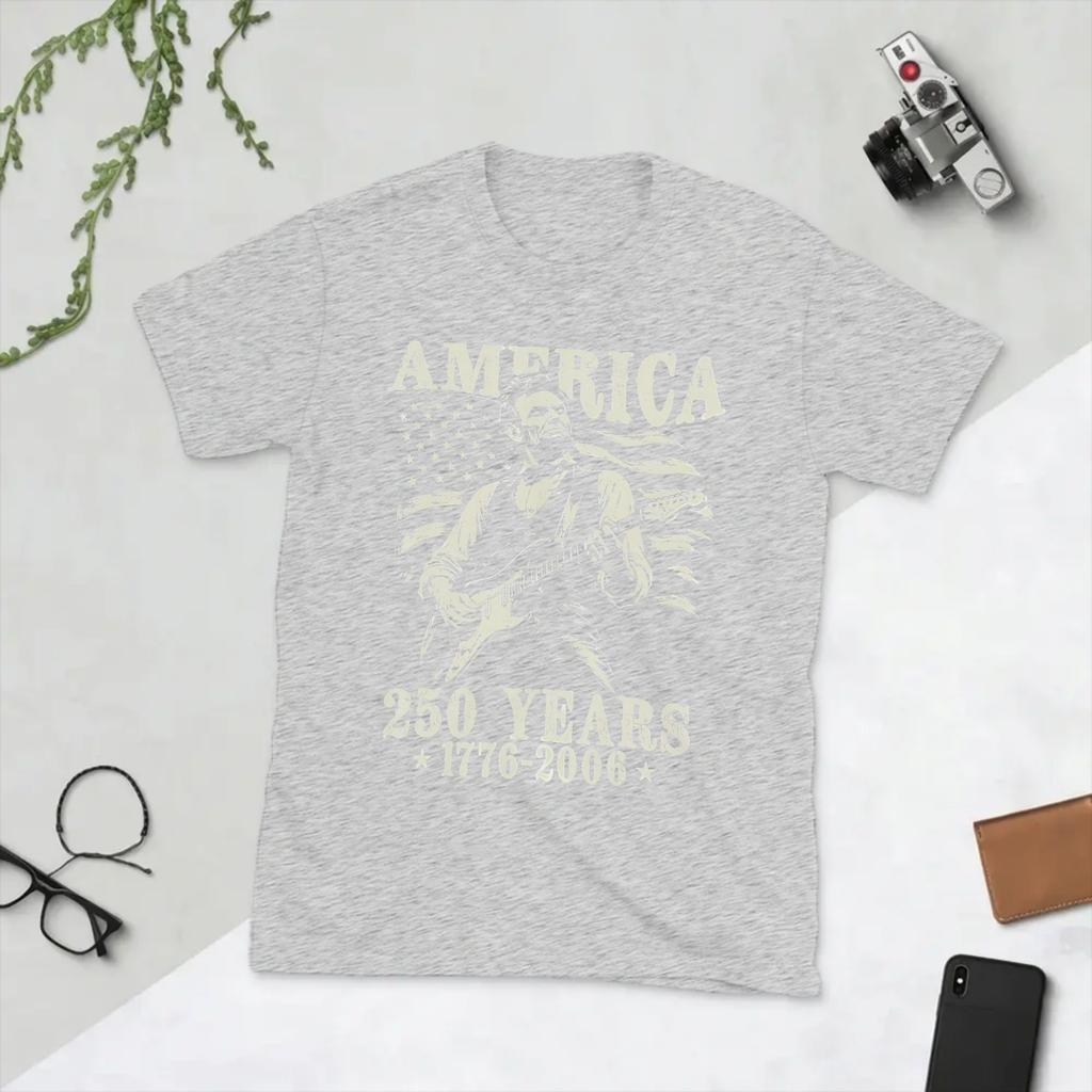 Abraham Lincoln Playing Guitar 4th July 250th Anniversary Unisex T Shirt Vintage Tees Short Sleeve TShirts Pure Cotton Clothing