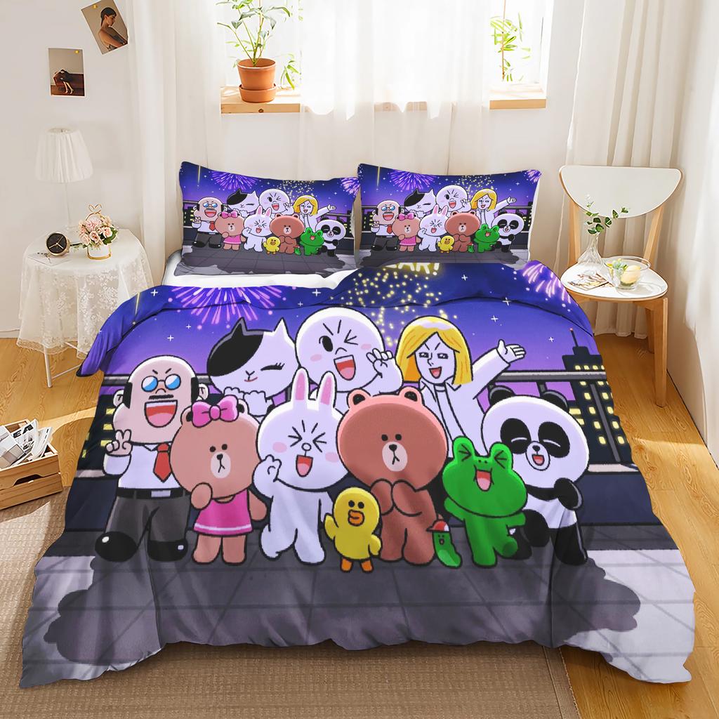 Comforter Linefriends Printed 3-Piece Set 1 Quilt Bedding Set Twin Size Sets Queen 3D Children'S Bedding