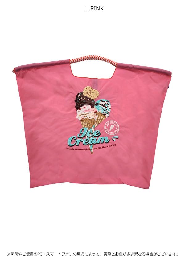Ball Chain Authentic ICE CREAM Large Size Bag Eco Bag Tote Bag Embroidery Gift A4 301163 [Ball & Chain] & (L.PINK, L)