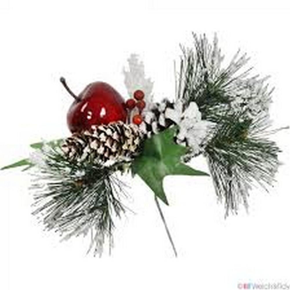 Premier Frosted Pine Cone & Apple Pick Christmas Decoration