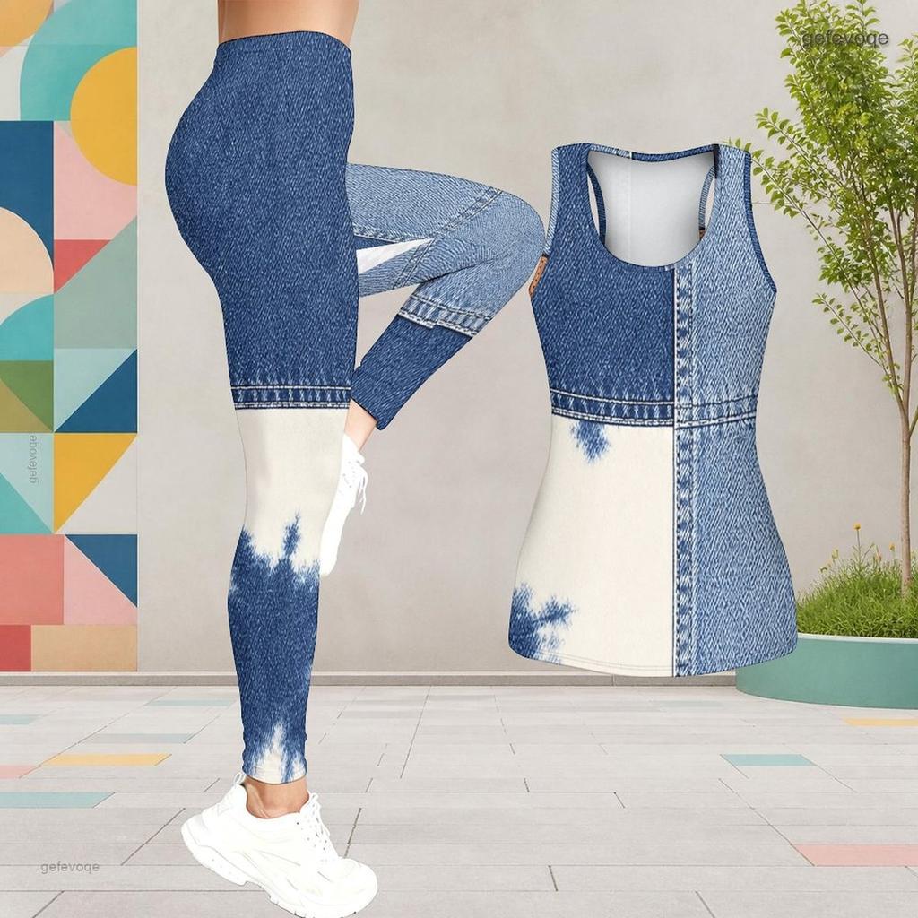 Women Plus Size Printed Scoop Neck Sleeveless Tank Top And Fitted Long Pants Two Piece Set