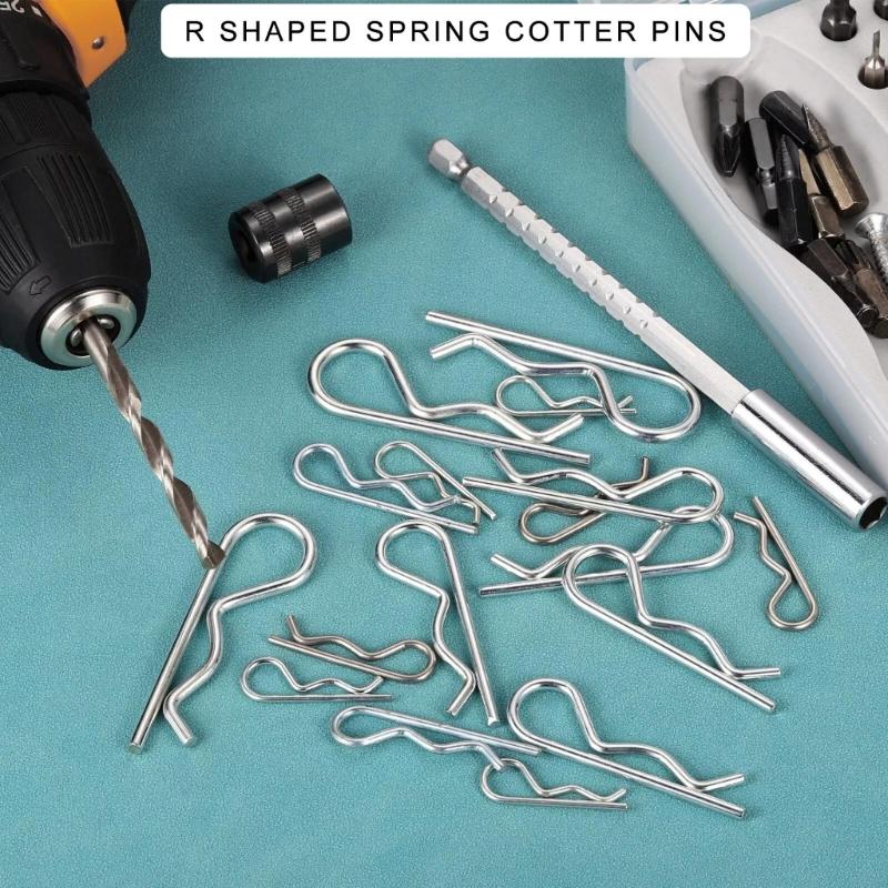 R Shaped Spring Cotter Pins Assortment Steel Hairpin Clips Boat Hardware Accessories for Long Service Hitch Pin Security