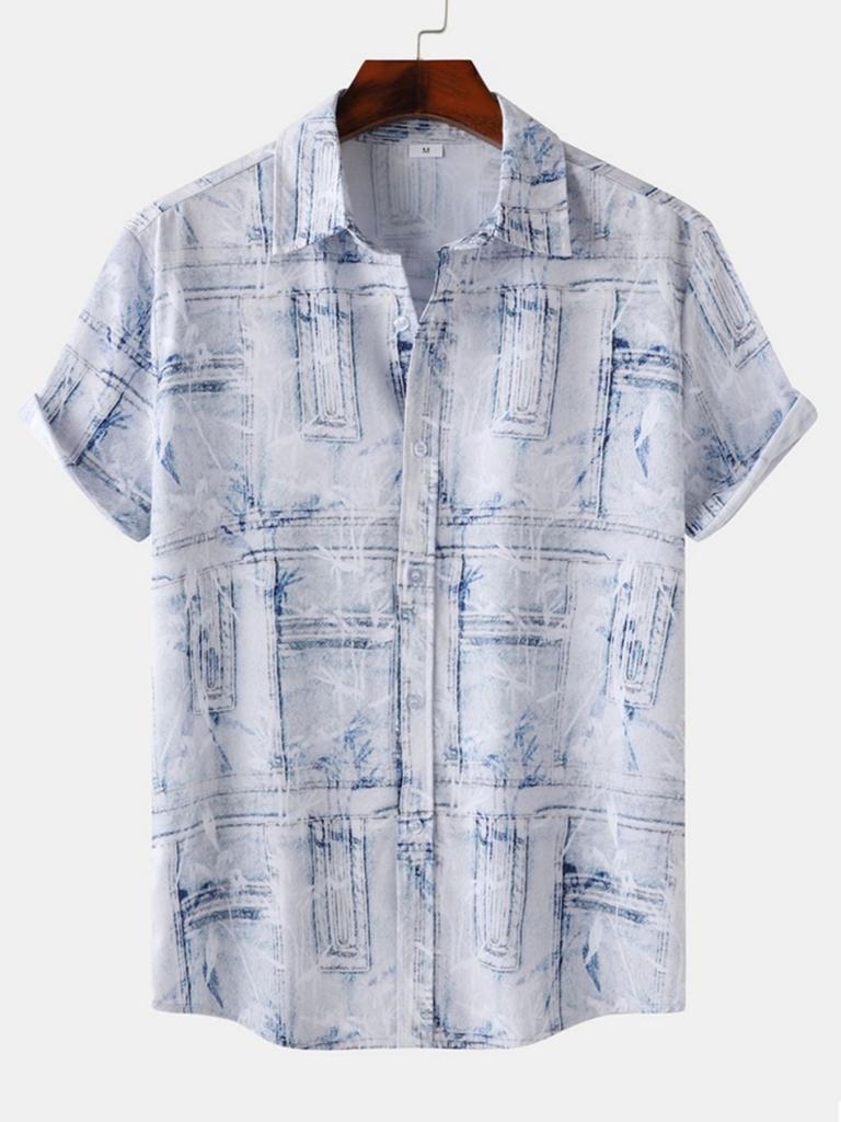 Camicia casual da uomo a maniche corte, con stampa 3D e bottoni, camicia estiva da spiaggia, camicia da campeggio, camicia formale da uomo a maniche corte