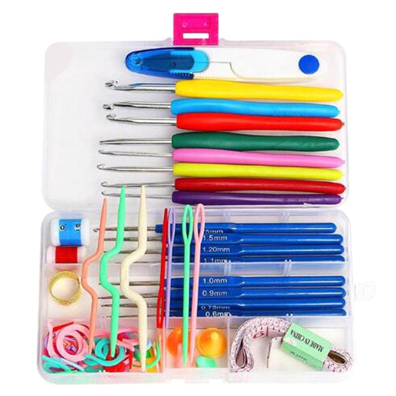 1Set Crochet Hooks Set With Case 14 Styles Knitting Needles Set DIY Needle Arts Craft Scissors Markers Sewing Tools YJN