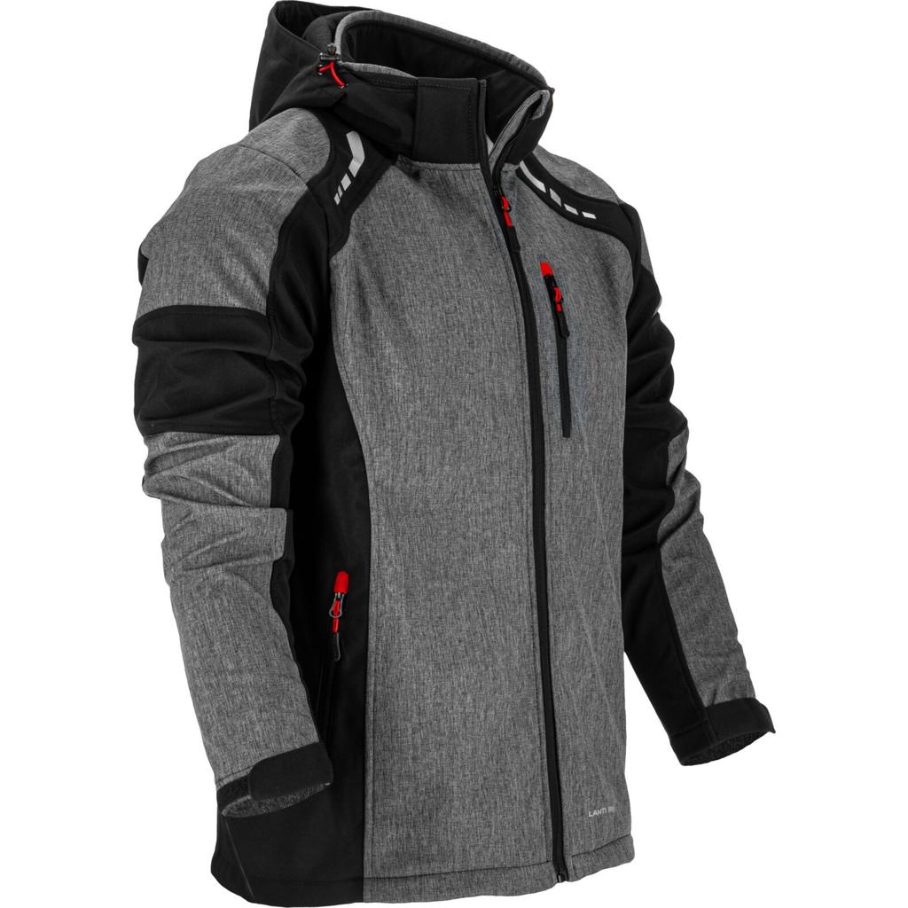 Softshell Jacket With Hood, Gray-Black-Red, "", Ce, Lahti