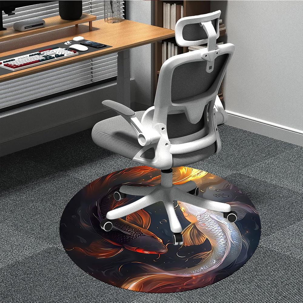 

1pc Koi Fish Pond Office Round Area Rug, Indoor Mat Suitable ForOffice, Under Office Chairs Bedroom Living Room Home Decor, Room Deco, D020 80cm by 80cm