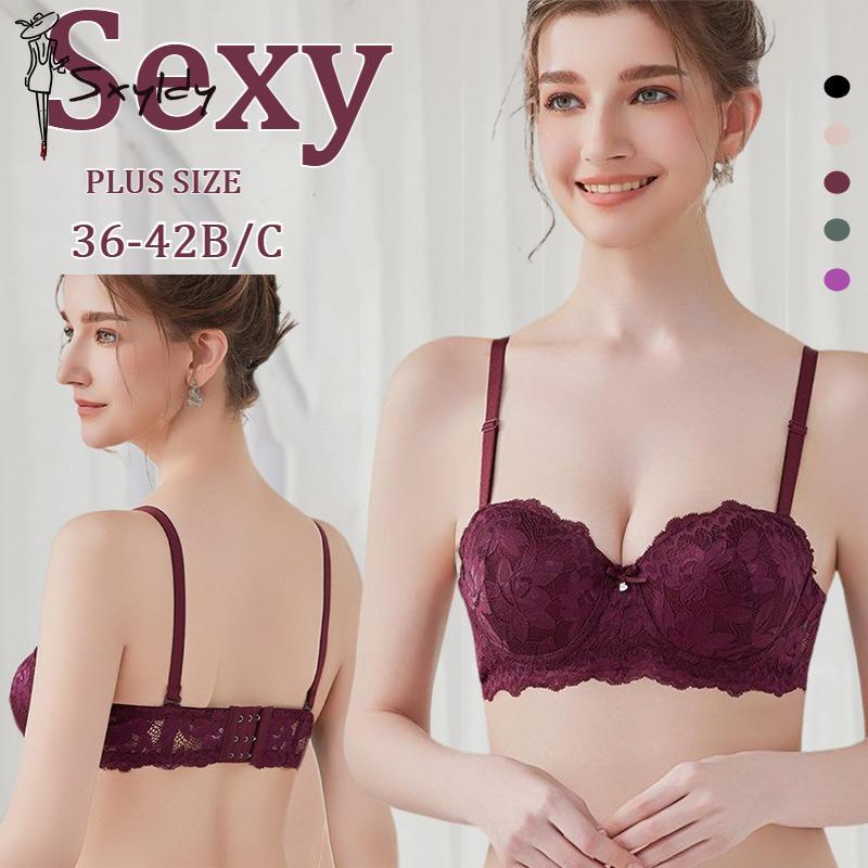 Women's Sexy French Lace Half-cup Bra Thin Top and Thick Bottom Removable Shoulder Strap Underwire Push-up Bra 36-42 Cup BC