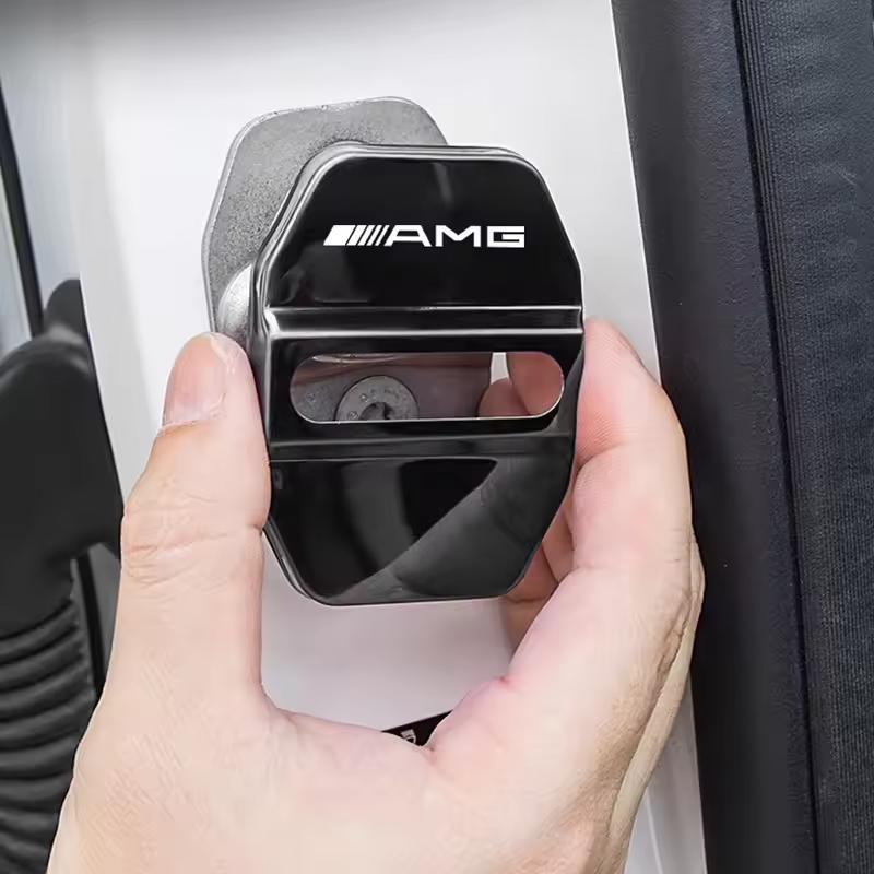 4Pcs Zinc Alloy  Car Door Lock Buckle Protection Cover Anti-Collision Shock Absorbing Cushion For Mercedes Benz AMG W205 W204 W2