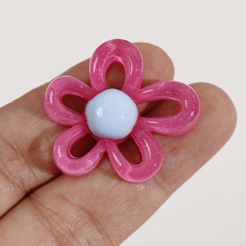 Colorful Hollow Flower Resin Crafts Cute Five-Petaled Flower Accessories Cute Hairpin Phone Cases Jewerly Decor Keychain