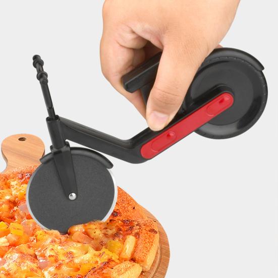 Fahrradförmiger Pizzaschneider mit Doppelrädern Edelstahl Kuchenteigschneider