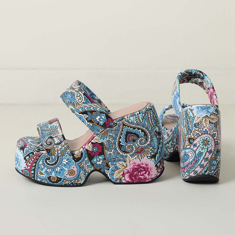 

Krazing Pot Модные мюли из полиуретана, весна-лето, размер 43, размер 42, летние принты, кожа, женские, на платформе, с открытым носком, сандалии без застежек 43 синий