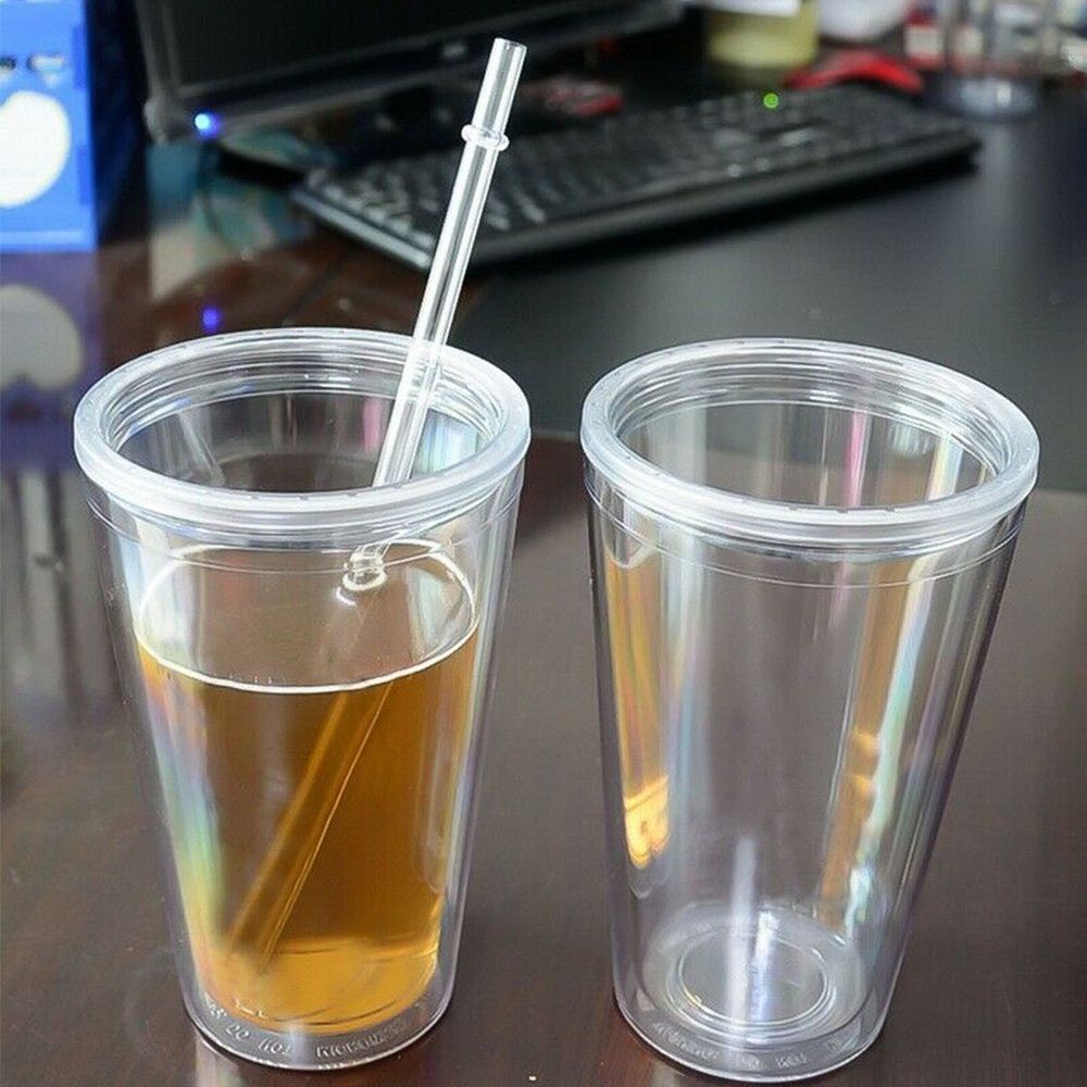 500ml Transparent Portable Outdoor Straw Cup Drinking Cup Water Bottle With Lid Drink Tea Milk Mug