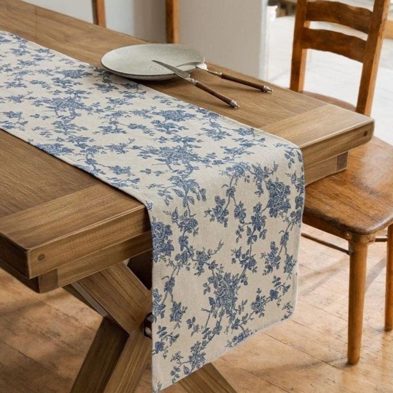 Blue & White Cotton-Linen Table Runner: Long, Striped Design for TV Cabinet or Sideboard - Seasonal Essential
