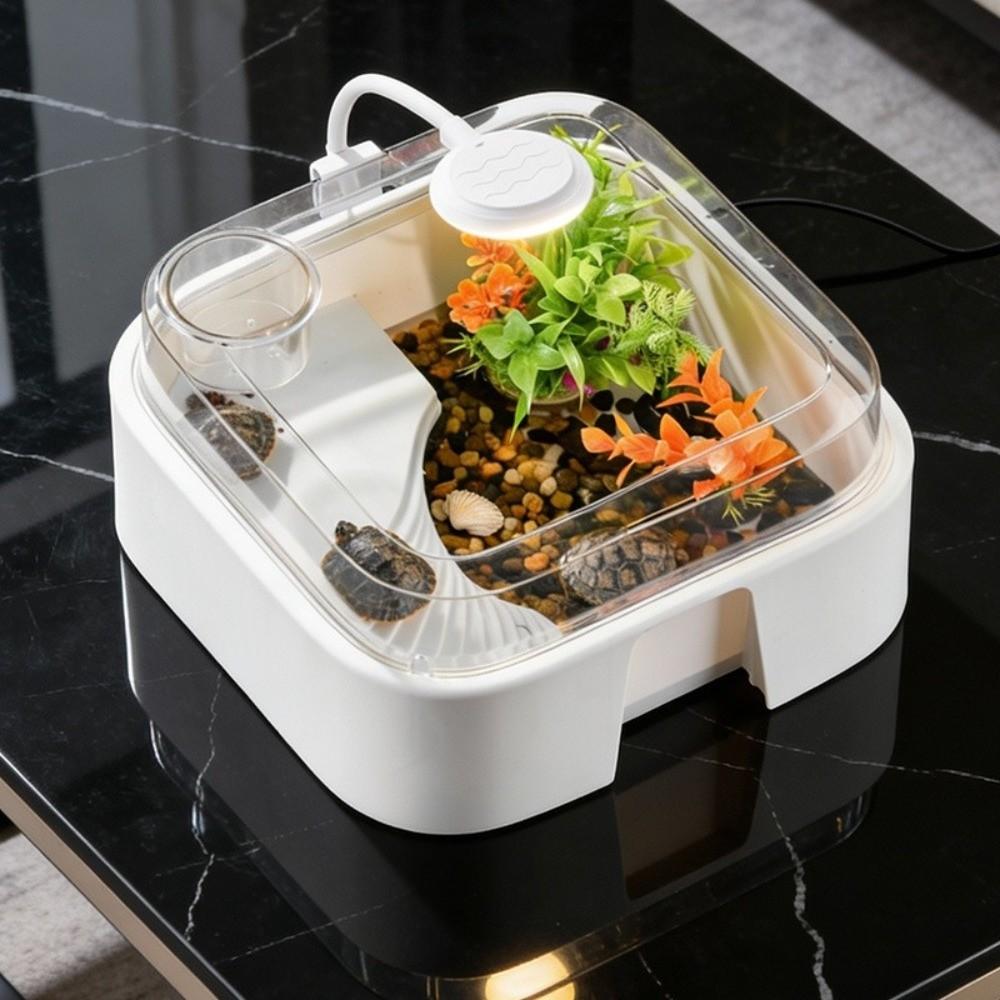 Large Capacity Transparent Turtle Tank Anti Escape Full View Breeding Box Plastic with Sun Platform Turtle Resting Area