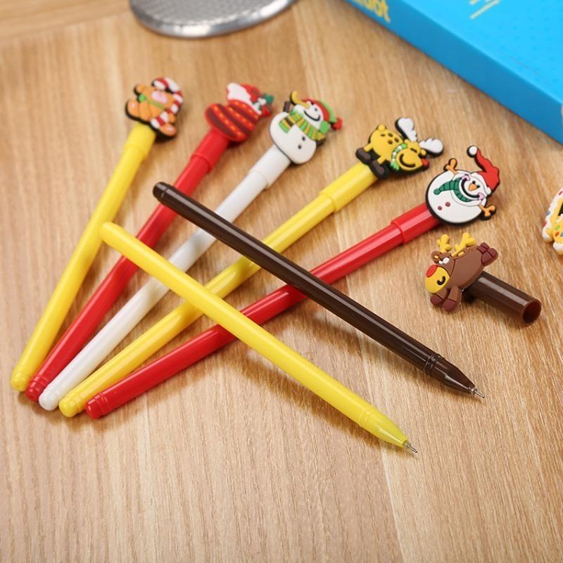 15Pcs Christmas Themed Decorative Topper Pen Set, Back to School Season Student Stationery with Santa Claus, Christmas Tree, Reindeer and Gift Box Orn