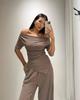 European & American Style Off-Shoulder Knit Top and Wide Leg Pant Set for Women