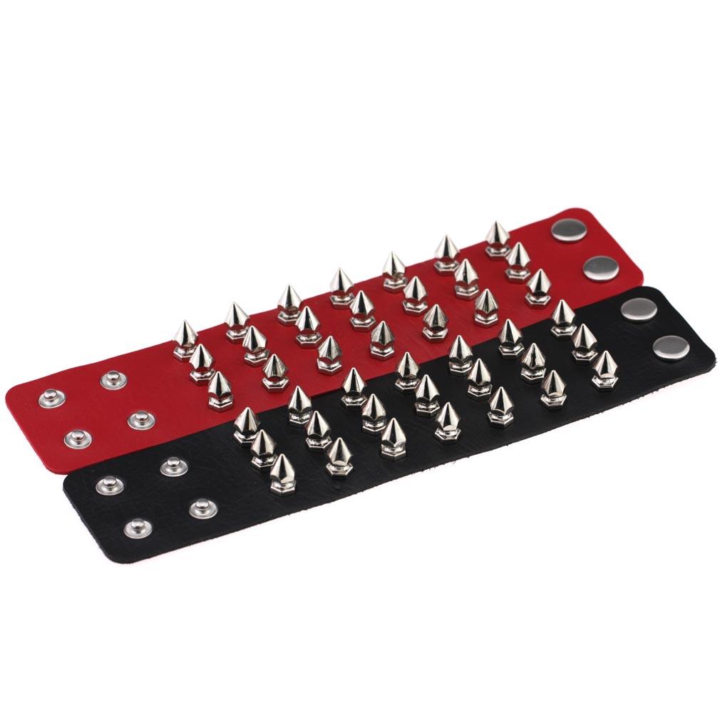 Punk Spike Studded PU Leather Bracelet for Men Women 3-Row Cone Rivet Cuff Wristband Gothic Jewelry