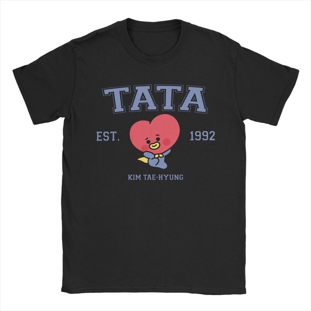 Tata Korea Kpop Uroczy Kreskówkowy T-Shirt dla Mężczyzn Zabawny T-Shirt z Czystej Bawełny Okrągły Dekolt Krótki Rękaw T-Shirty Nowość Odzież
