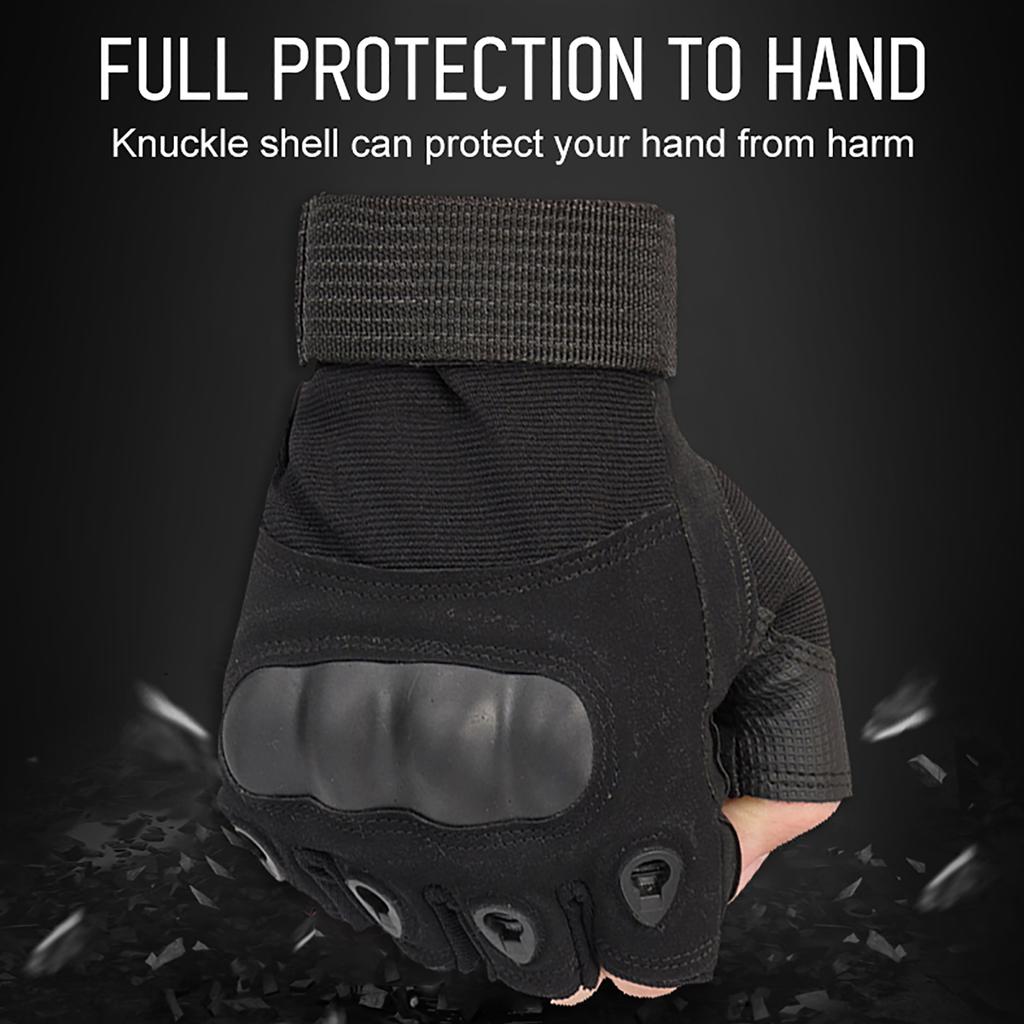 Fingerless Gloves with Hard Knuckle Anti Slip Adjustable Half Finger Sports Gloves for Fitness Climbing Hiking Cycle